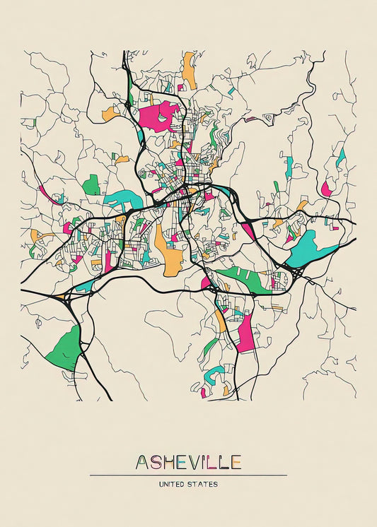 Asheville City Map Vintage Art Print | TotalUSAMagazine