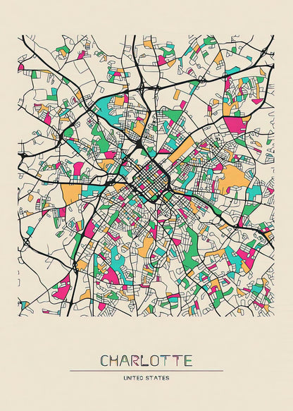 Charlotte City Map Fine Art Print | TotalUSAMagazine