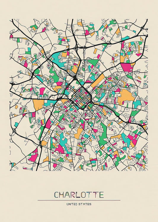 Charlotte City Map Fine Art Print | TotalUSAMagazine