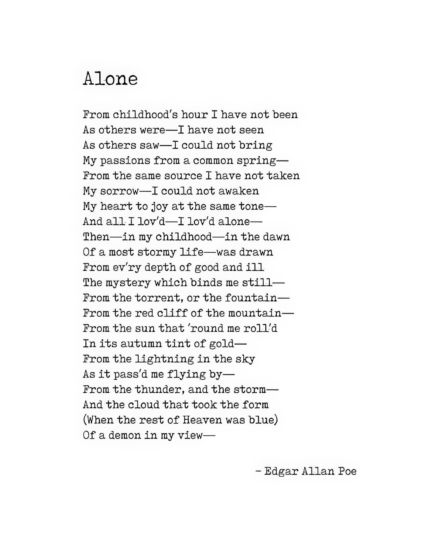 Edgar Allan Poe Short Poems: Literary Typography Art Print | TotalUSAMagazine