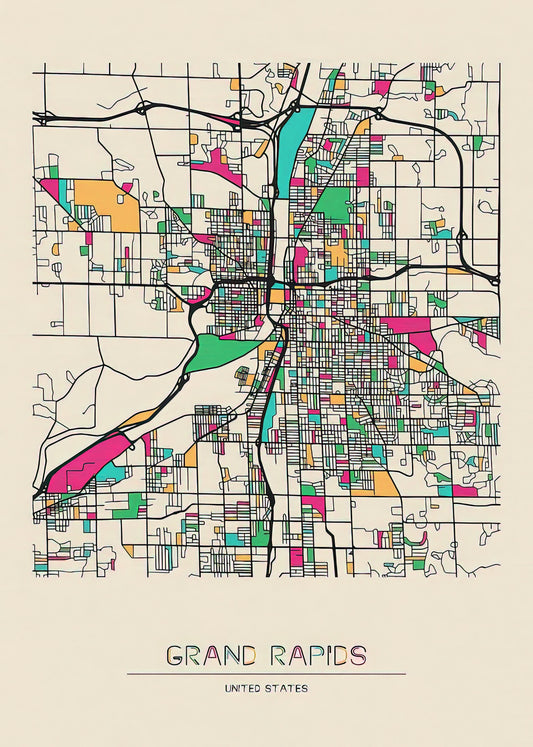 Grand Rapids City Map Art Print | Vintage Michigan Cartography | TotalUSAMagazine