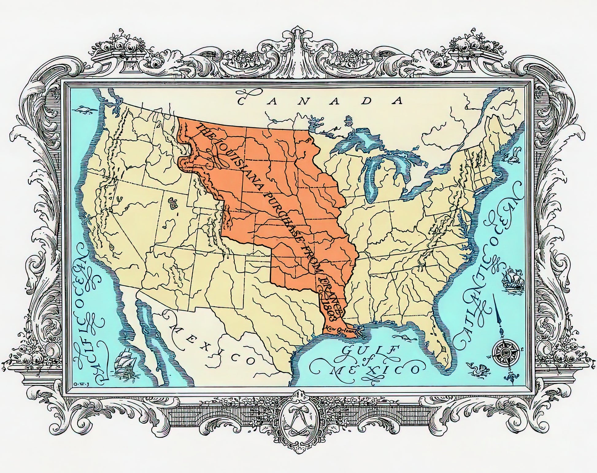 Louisiana Purchase Drawing | 1926 Engraved Map Art Print | TotalUSAMagazine