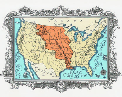 Louisiana Purchase Drawing | 1926 Engraved Map Art Print | TotalUSAMagazine