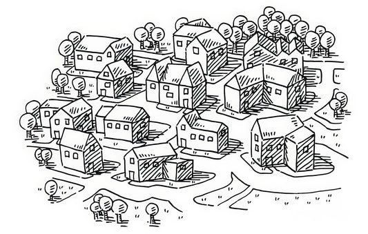 Neighborhood Drawing Art Print | Vintage Town Scene | TotalUSAMagazine