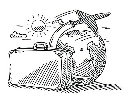 Travel Drawing: Vintage Airplane & Earth Illustration Art Print | TotalUSAMagazine